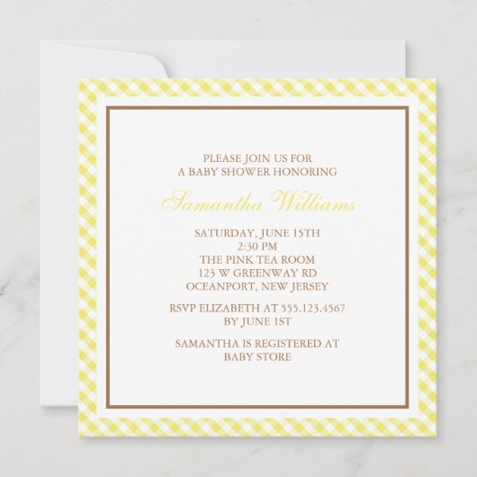 Invitation Élégant Baby shower Motif Jaune (Devant)