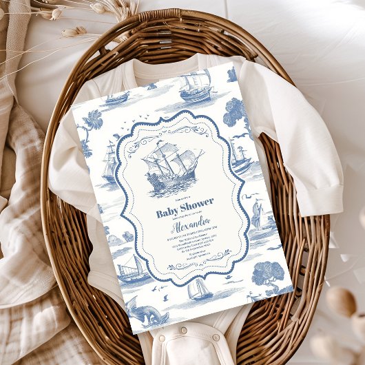 Invitation Élégant Baby shower Nautique Toile