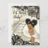 Invitation Elégant Baby shower noir et ivoire Afro Puffs (Devant)