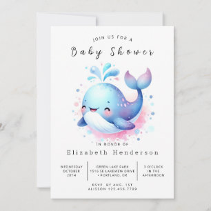 Invitation Élégant Baby shower numérique baleine