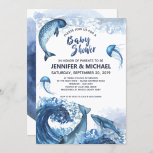 Invitation Elégant Baby shower Ocean Watercolor