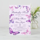 Invitation Élégant Baby shower papillon fille rose violet inc (Debout devant)