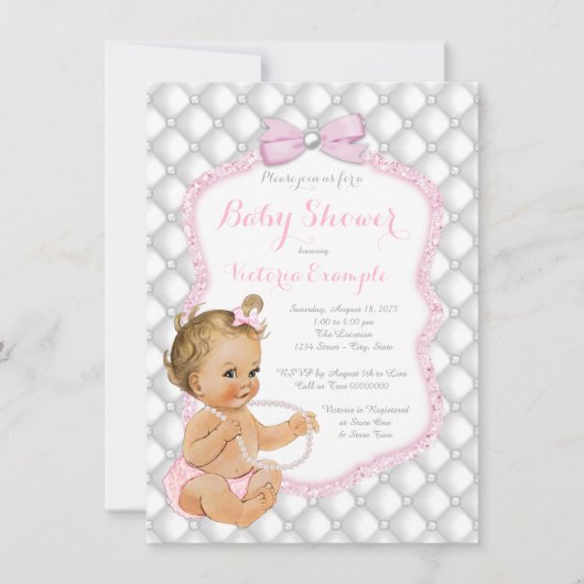 Invitation Elégant Baby shower Pearl Bow (Devant)
