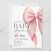 Invitation Elégant Baby shower Pearl Rose Bow Girl (Devant)