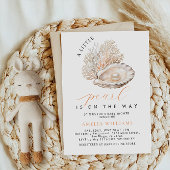 Invitation Elégant Baby shower perle de la côte beige