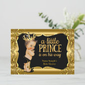 Invitation Elégant Baby shower Prince Noir Gold Brunette (Debout devant)