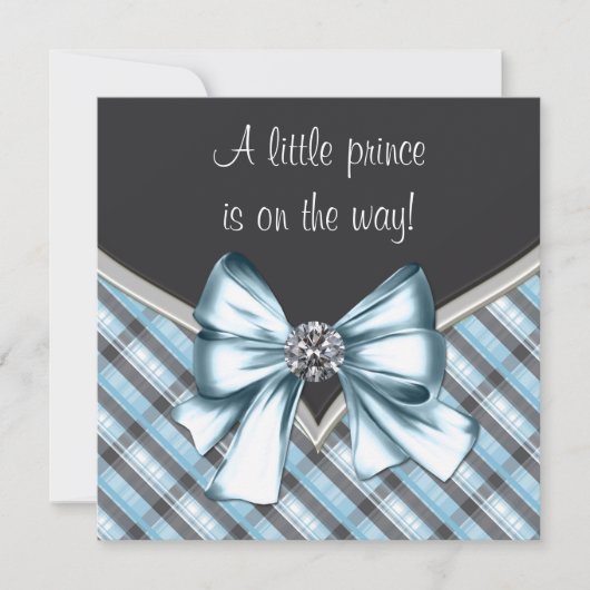Invitation Elégant Baby shower Prince Plaid Black Blue (Devant)