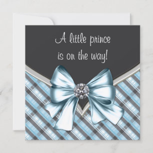 Invitation Elégant Baby shower Prince Plaid Black Blue
