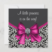 Invitation Élégant Baby shower princesse Hot rose noir Damask (Devant)