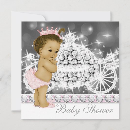 Invitation Élégant Baby shower princesse rose et gris (Devant)