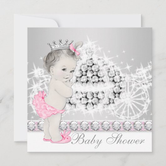 Invitation Élégant Baby shower princesse rose et gris (Devant)