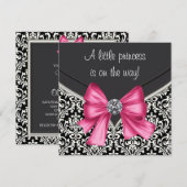 Invitation Élégant Baby shower princesse rose noir Damas (Devant / Derrière)