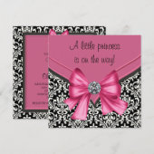 Invitation Élégant Baby shower princesse rose noir Damas (Devant / Derrière)
