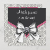 Invitation Élégant Baby shower princesse rose noir Damas (Devant / Derrière)