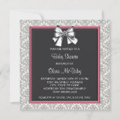 Invitation Élégant Baby shower princesse rose noir Damas (Dos)