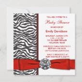 Invitation Elégant Baby shower Red Zebra (Dos)