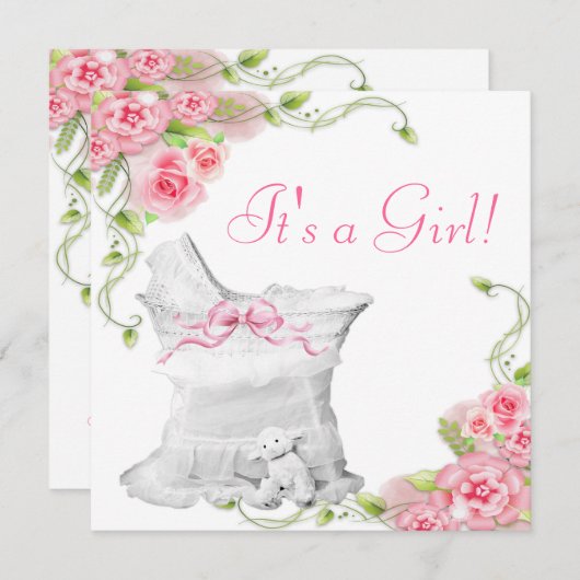 Invitation Élégant Baby shower rose Bassinet (Devant / Derrière)
