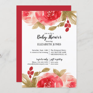 Invitation Elégant Baby shower Rose couleur rouge