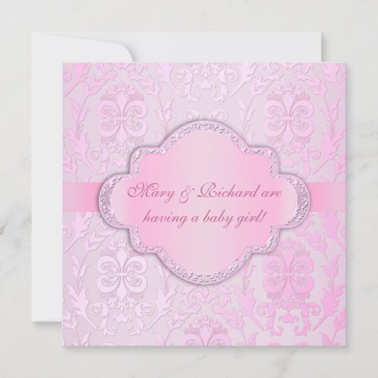 Invitation Élégant Baby shower rose de la florale Damas (Devant)