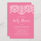 Invitation Élégant Baby shower rose dentelle Brocade Floral (Devant / Derrière)