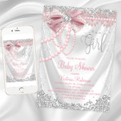 Invitation Elégant Baby shower rose Diamant Perle rose Fille