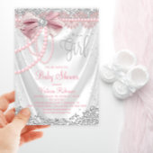 Invitation Elégant Baby shower rose Diamant Perle rose Fille