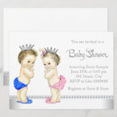 Invitation Elégant Baby shower rose et bleu Twin (Devant / Derrière)