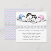 Invitation Elégant Baby shower rose et bleu Twin (Devant / Derrière)