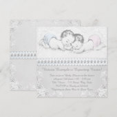 Invitation Elégant Baby shower rose et bleu Twin (Devant / Derrière)