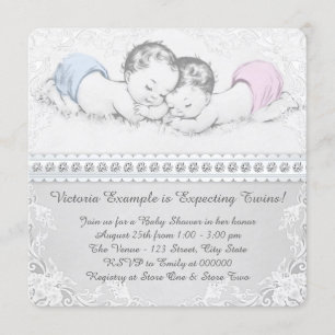 Invitation Élégant Baby shower rose et bleu Twin