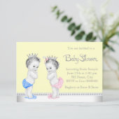 Invitation Elégant Baby shower rose et bleu Twins (Debout devant)