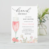 Invitation Elégant Baby shower rose et floral (Debout devant)