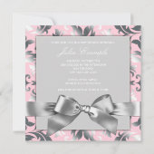 Invitation Elégant Baby shower rose et gris damassé (Dos)