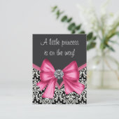 Invitation Elégant Baby shower rose et noir Damas (Debout devant)