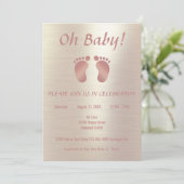 Invitation Élégant Baby shower rose et or fille (Debout devant)