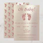 Invitation Élégant Baby shower rose et or fille (Devant / Derrière)