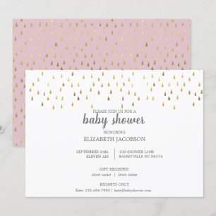 Invitation Élégant Baby shower rose et or Raindrops
