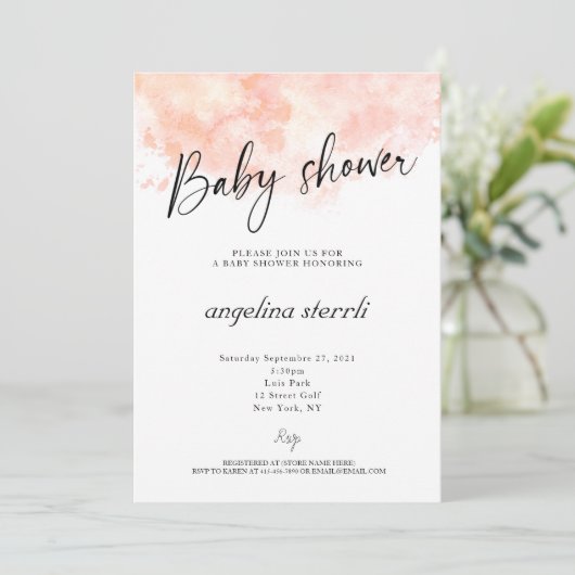 Invitation Élégant Baby shower rose pâle (Debout devant)