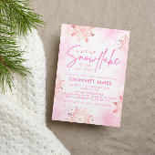 Invitation Élégant Baby shower rose petit flocon de neige
