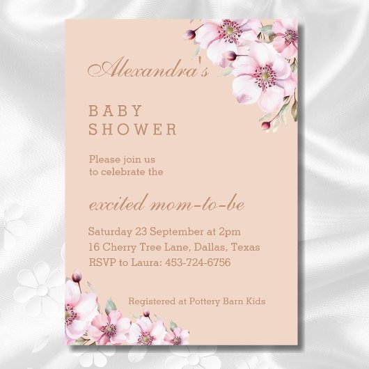 Invitation Élégant Baby shower Rose rose pâle