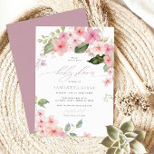 Invitation Élégant Baby shower rose Sakura Flowers