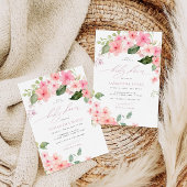Invitation Élégant Baby shower rose Sakura Flowers