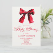 Invitation Elégant Baby shower rouge coquette Bow (Debout devant)