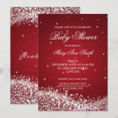 Invitation Élégant Baby shower rouge ondulant (Devant / Derrière)