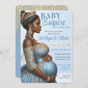 Invitation Élégant Baby shower royal bleu et or pour femme et