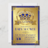 Invitation Élégant Baby shower Royal Blue Gold Prince (Devant)
