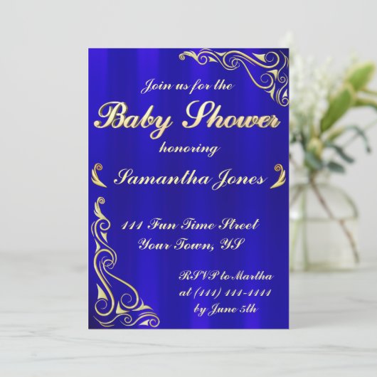 Invitation Elégant Baby shower Royal Royal Blue Regal (Debout devant)