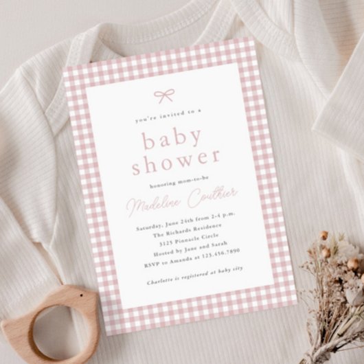 Invitation Élégant Baby shower simple Dusty Rose Girls