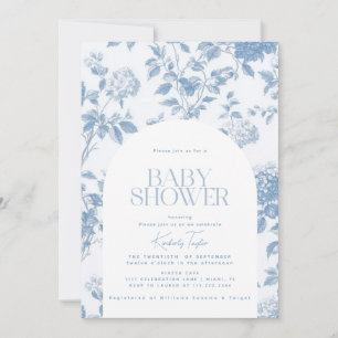 Invitation Elégant Baby shower Toile De Jouy Blue Hydrangea