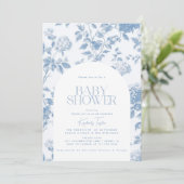 Invitation Elégant Baby shower Toile De Jouy Blue Hydrangea (Debout devant)